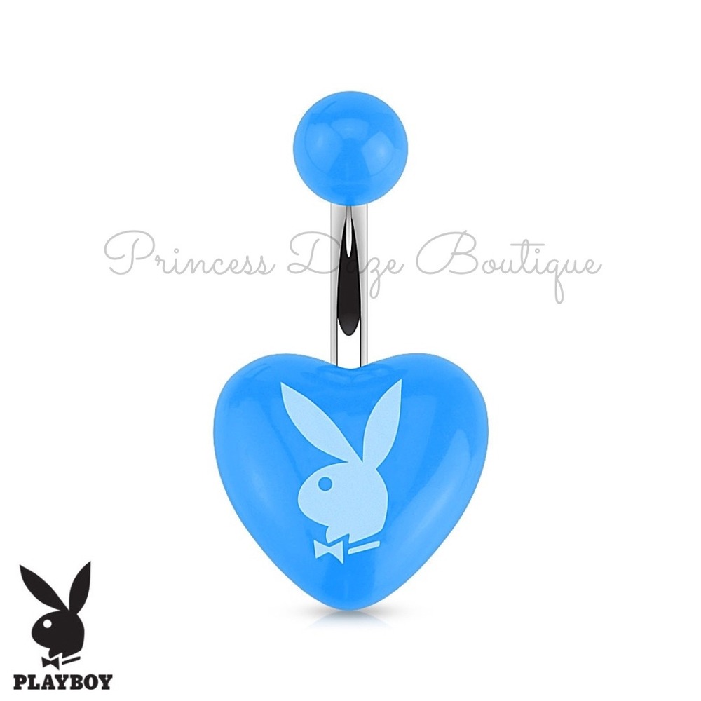 Playboy Bunny Blue Heart Belly Button Ring Surgical Steel Navel Piercing